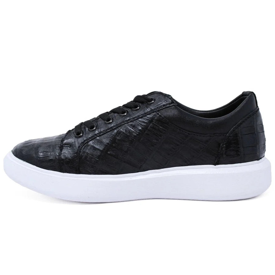Genuine Full Caiman Belly Skin Sneakers - Black