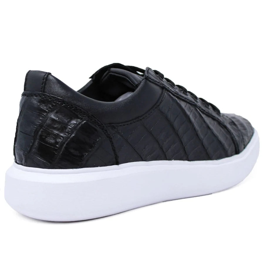 Genuine Full Caiman Belly Skin Sneakers - Black