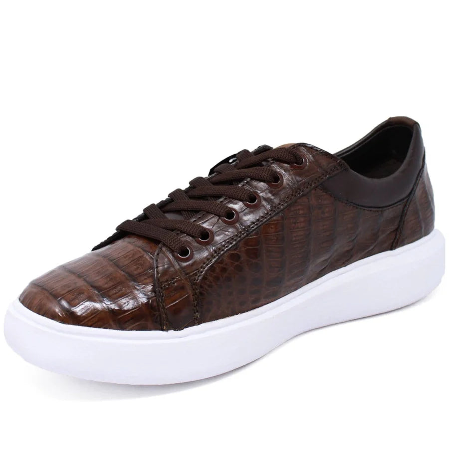 Genuine Full Caiman Belly Skin Sneakers - Brown