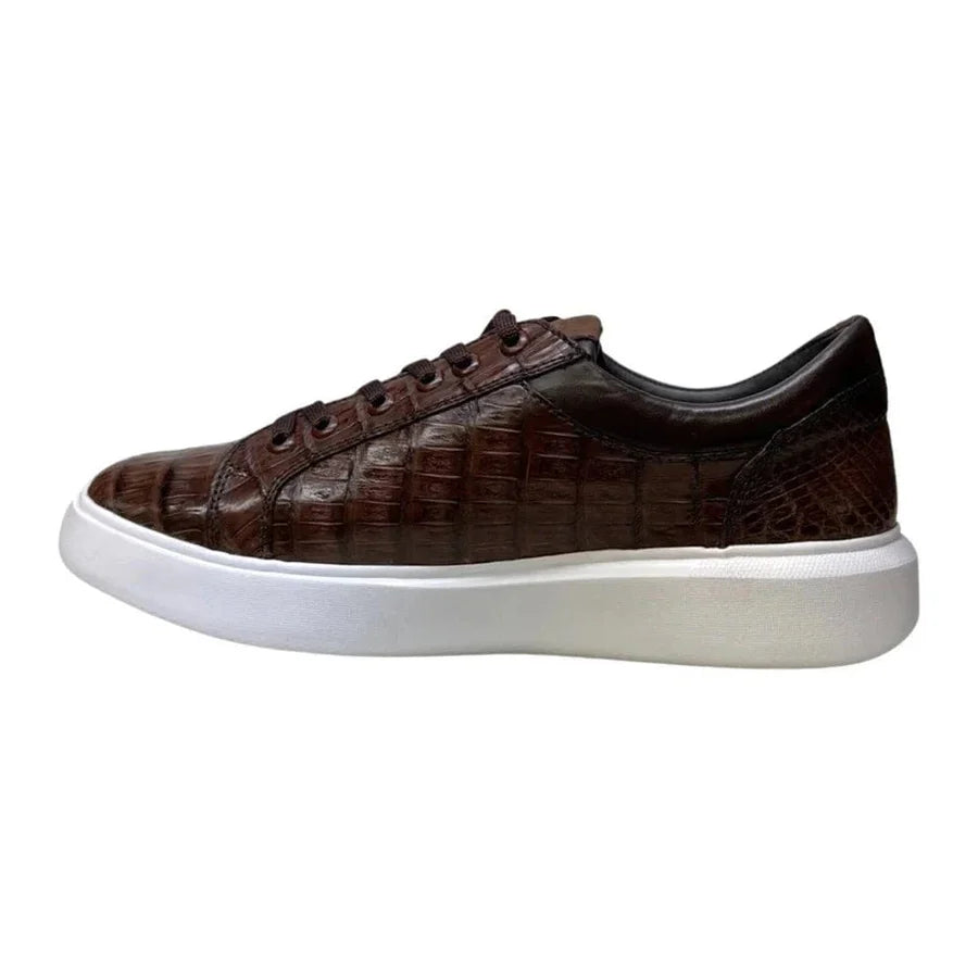 Genuine Full Caiman Belly Skin Sneakers - Brown