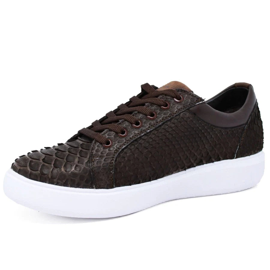 Genuine Full Python Skin Sneakers - Suede Brown
