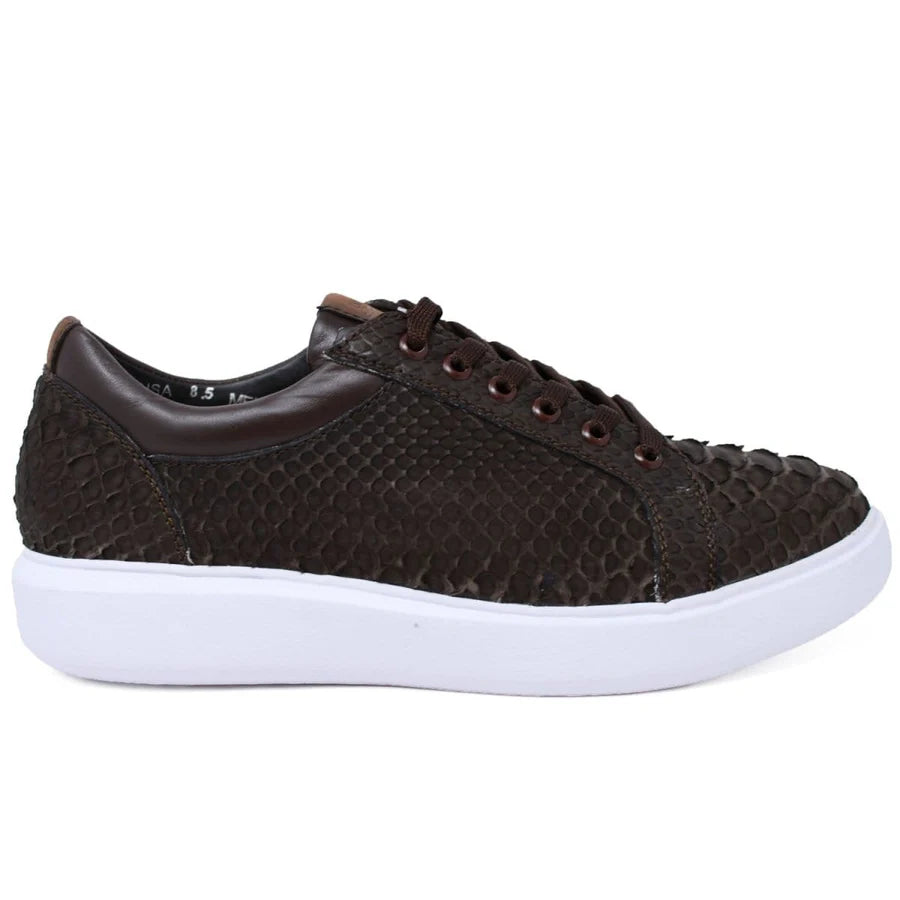 Genuine Full Python Skin Sneakers - Suede Brown
