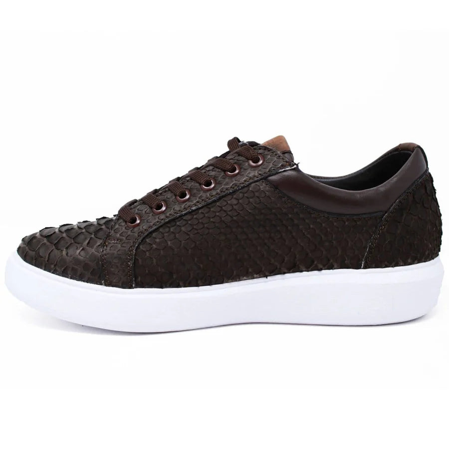 Genuine Full Python Skin Sneakers - Suede Brown