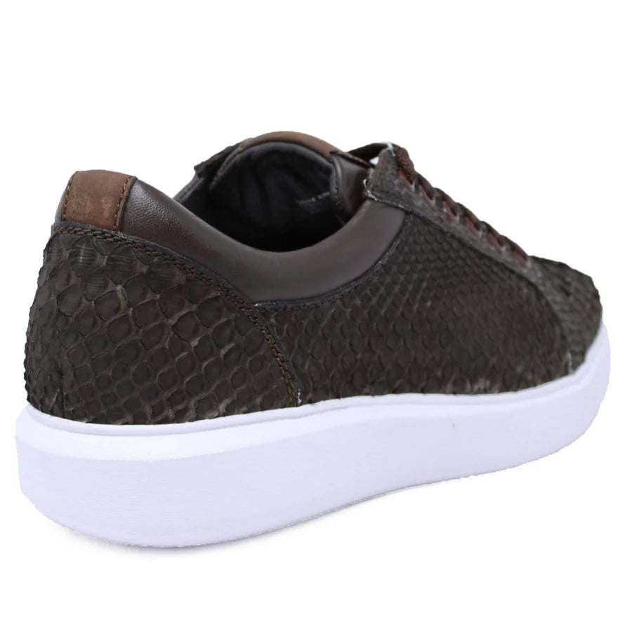 Genuine Full Python Skin Sneakers - Suede Brown