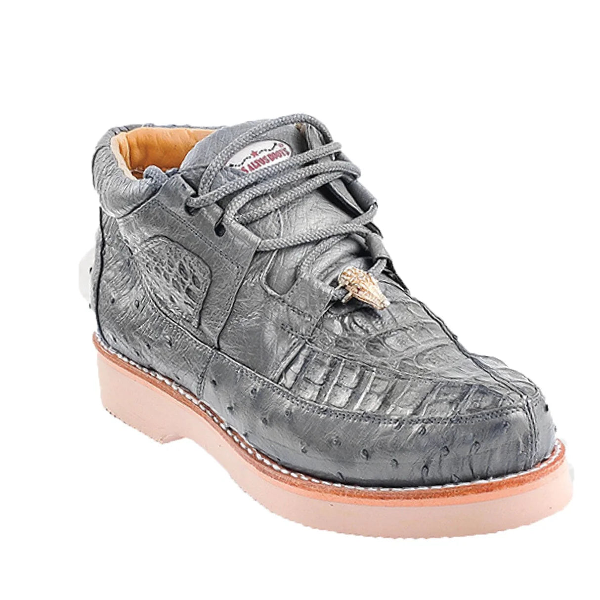 Genuine Full Quill Ostrich & Caiman Skin Casual Shoes - Grey