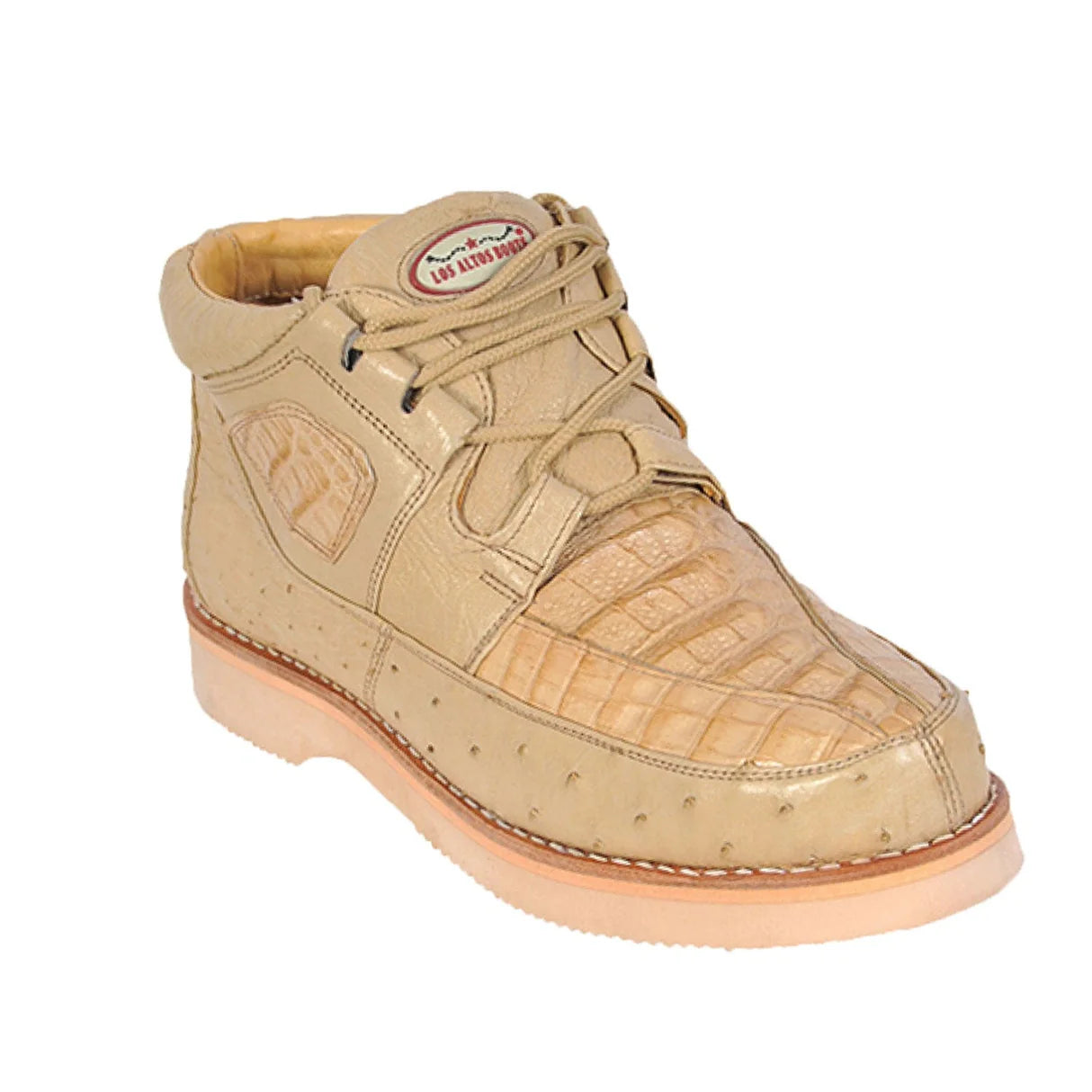 Genuine Caiman Belly & Ostrich Skin High Top Sneakers - Oryx