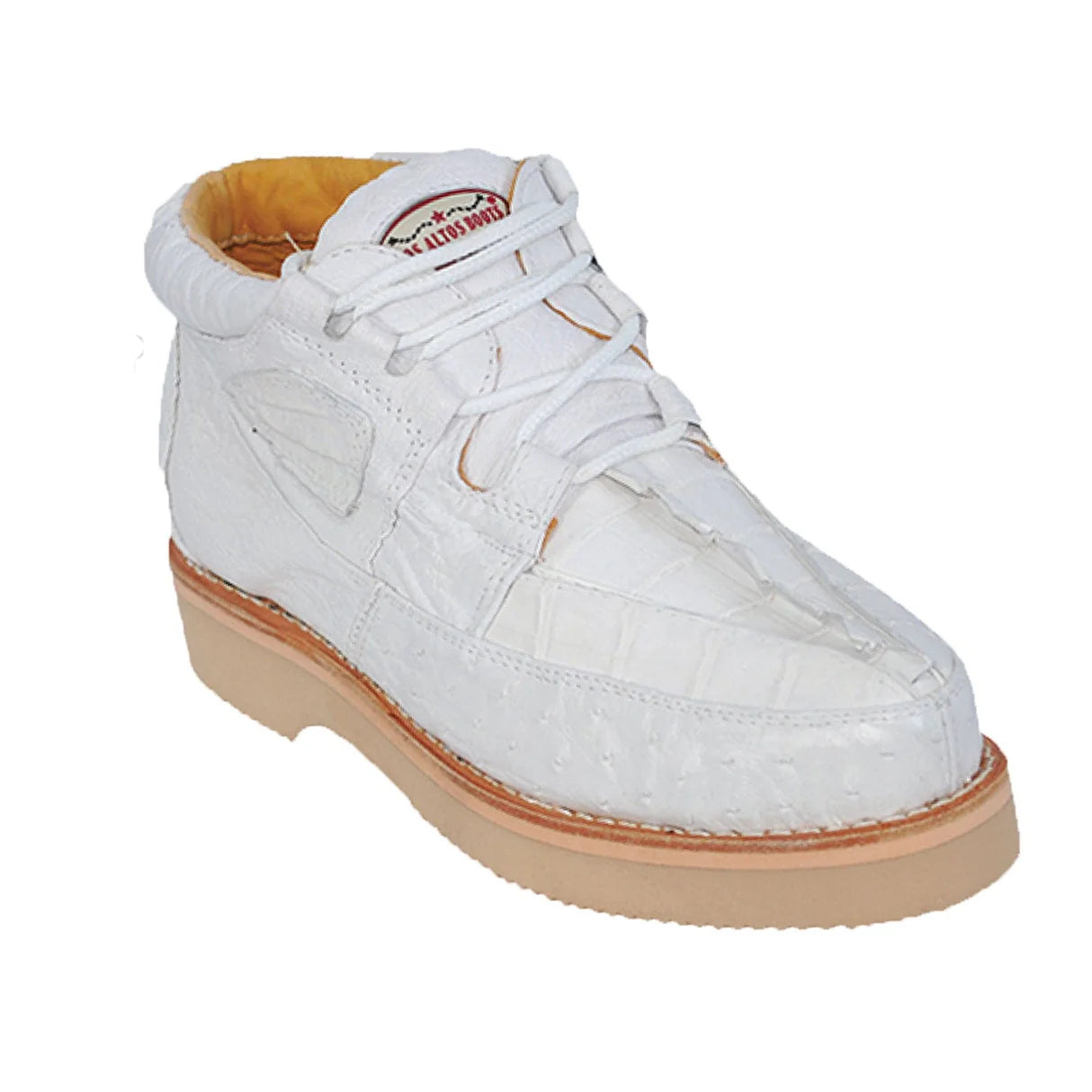 Genuine Caiman Belly & Ostrich Skin High Top Sneakers - White