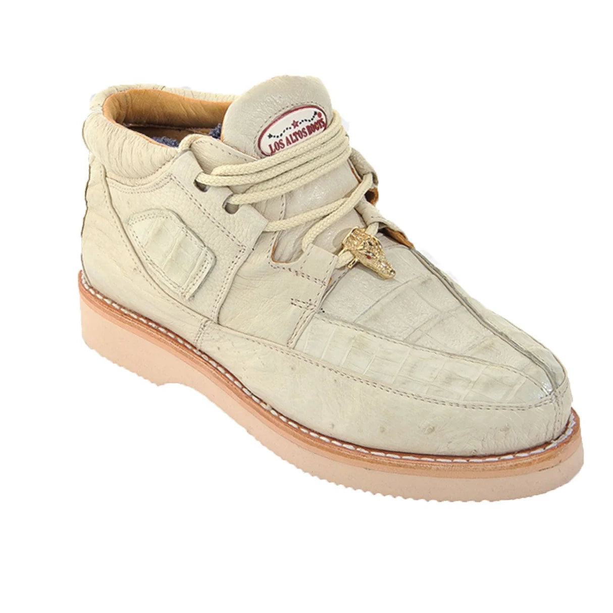 Genuine Caiman Belly & Smooth Ostrich Skin High Top Sneakers - Winter White