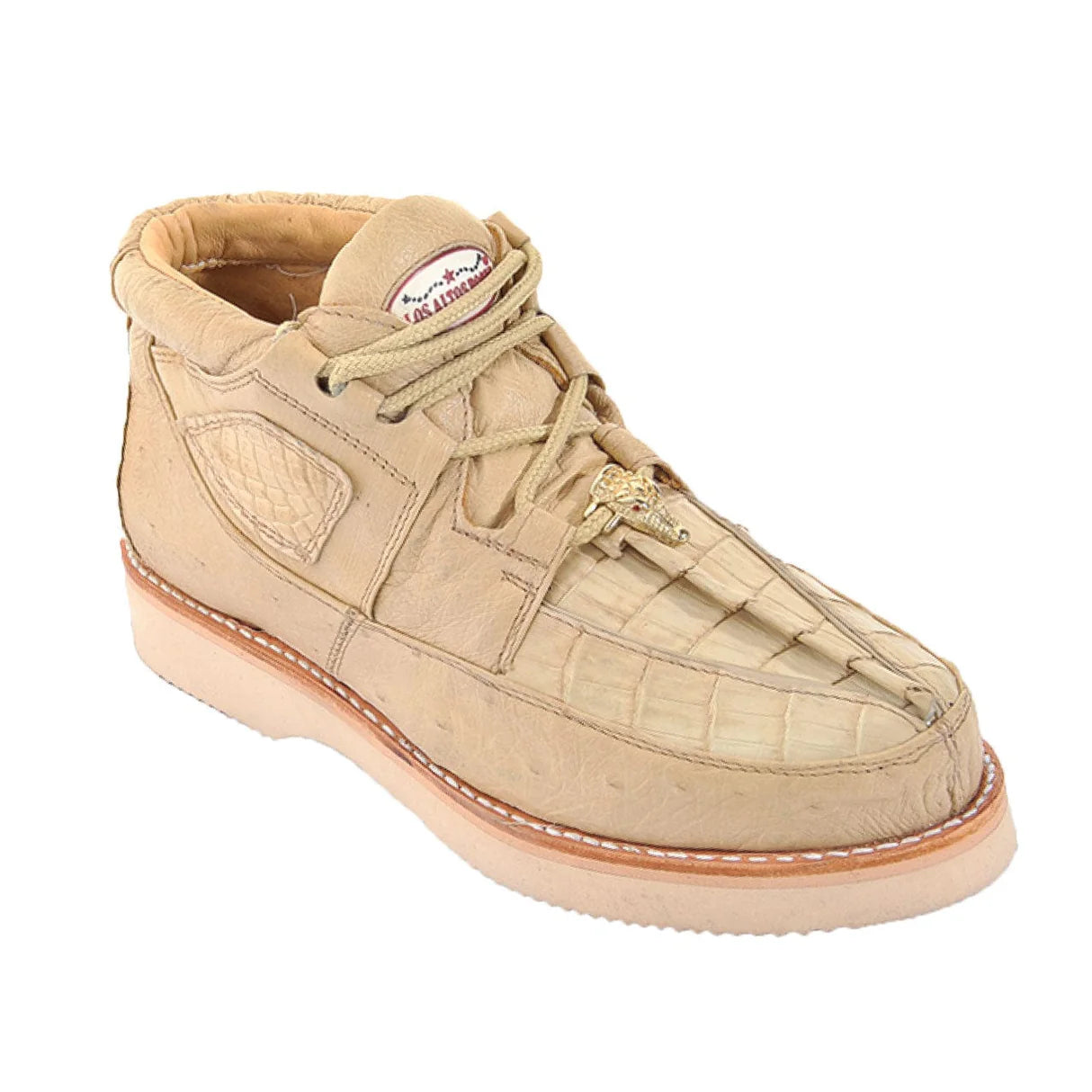 Genuine Caiman Belly & Smooth Ostrich Skin High Top Sneakers - Oryx