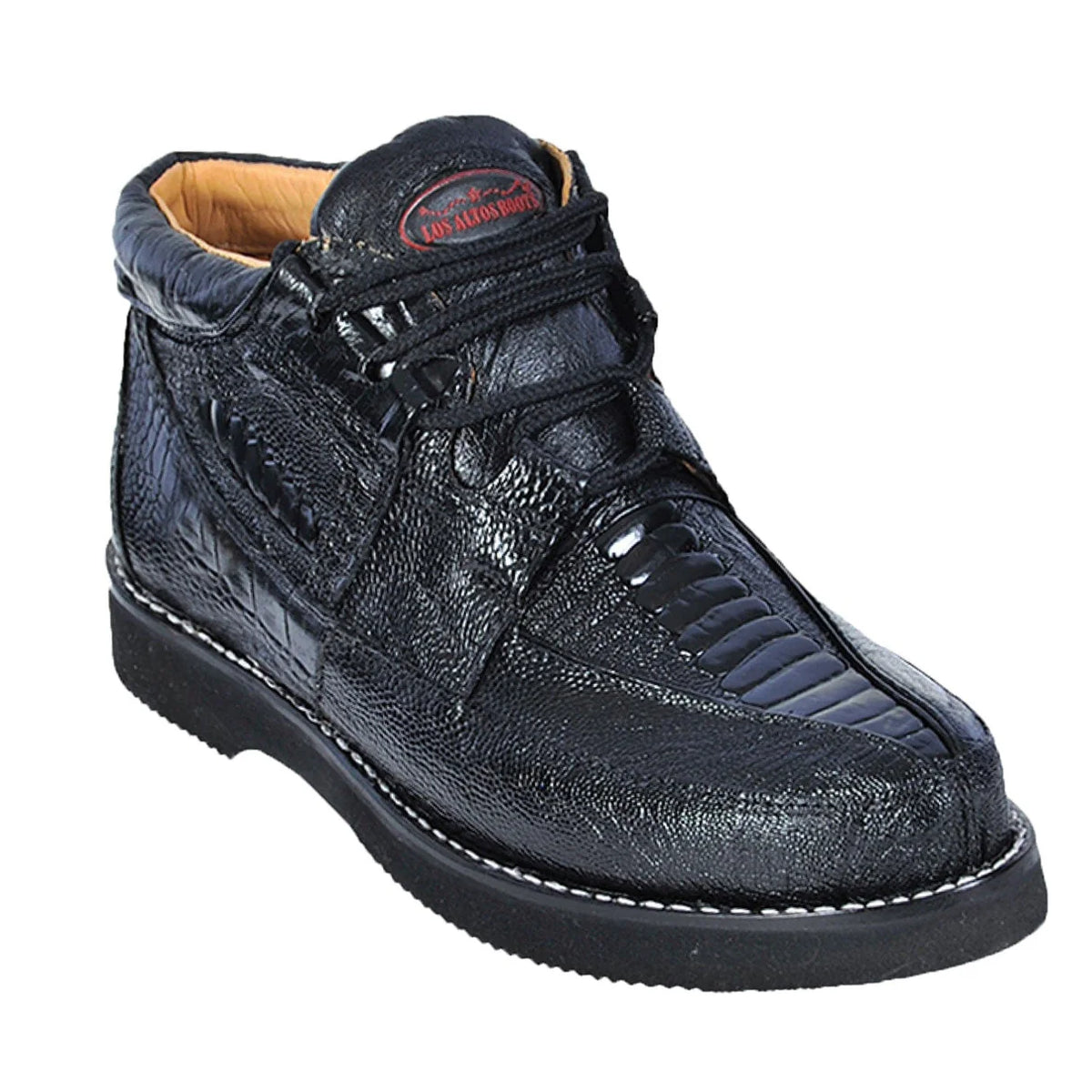 Los Altos Casual Black Full Ostrich Skin Sneakers