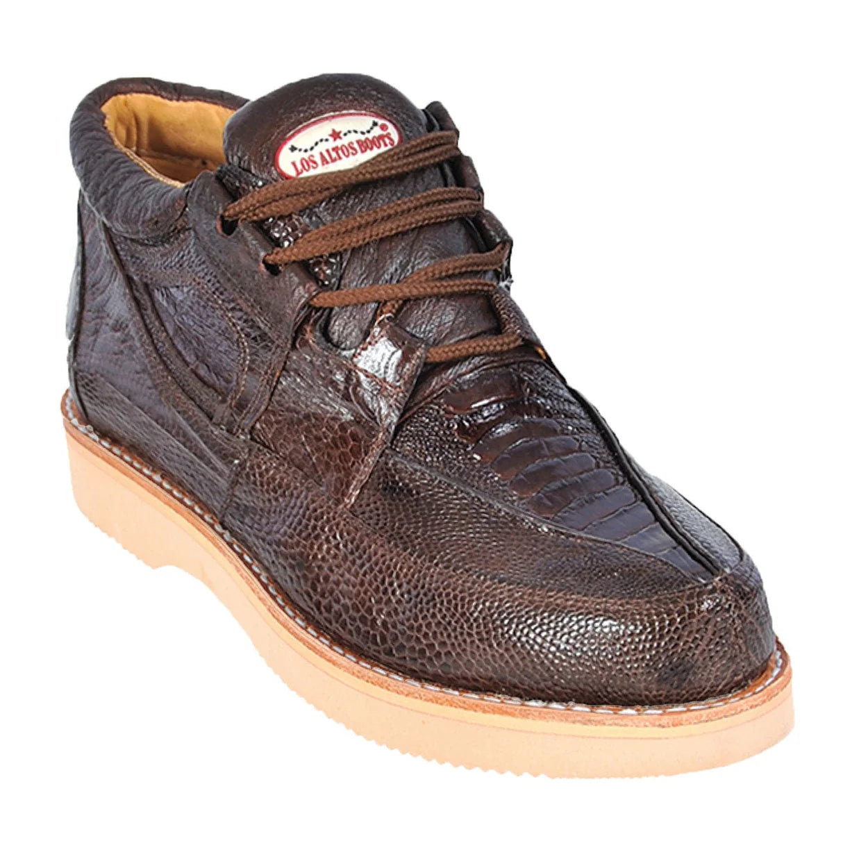 Genuine Full Ostrich Leg Skin High Top Sneakers - Brown