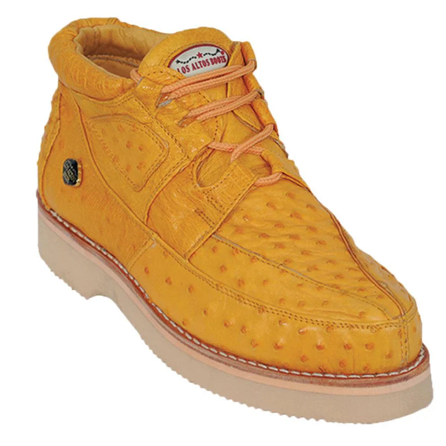 Genuine Full Quill Ostrich Skin High Top Sneakers - Buttercup