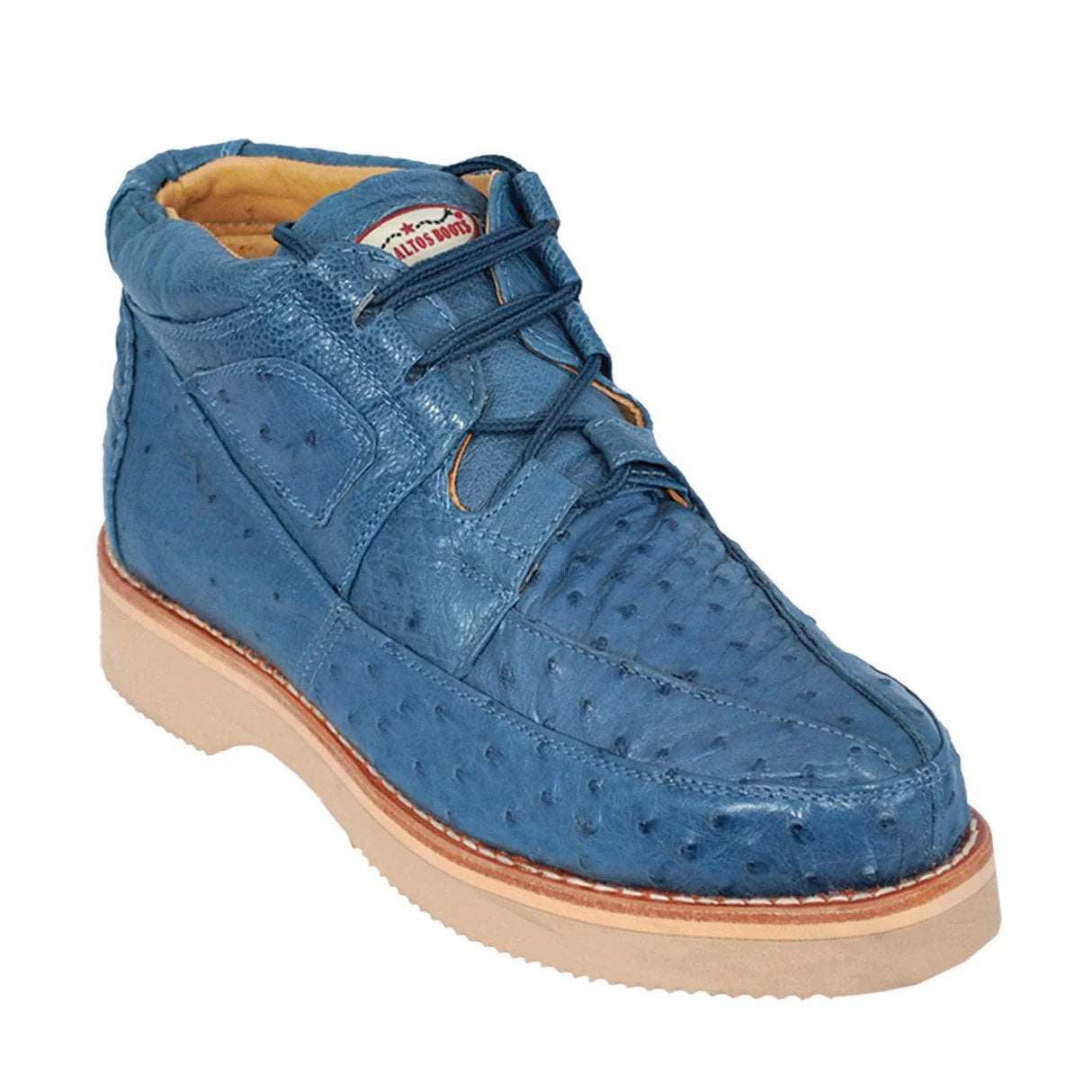 Genuine Full Quill Ostrich Skin High Top Sneakers - Blue