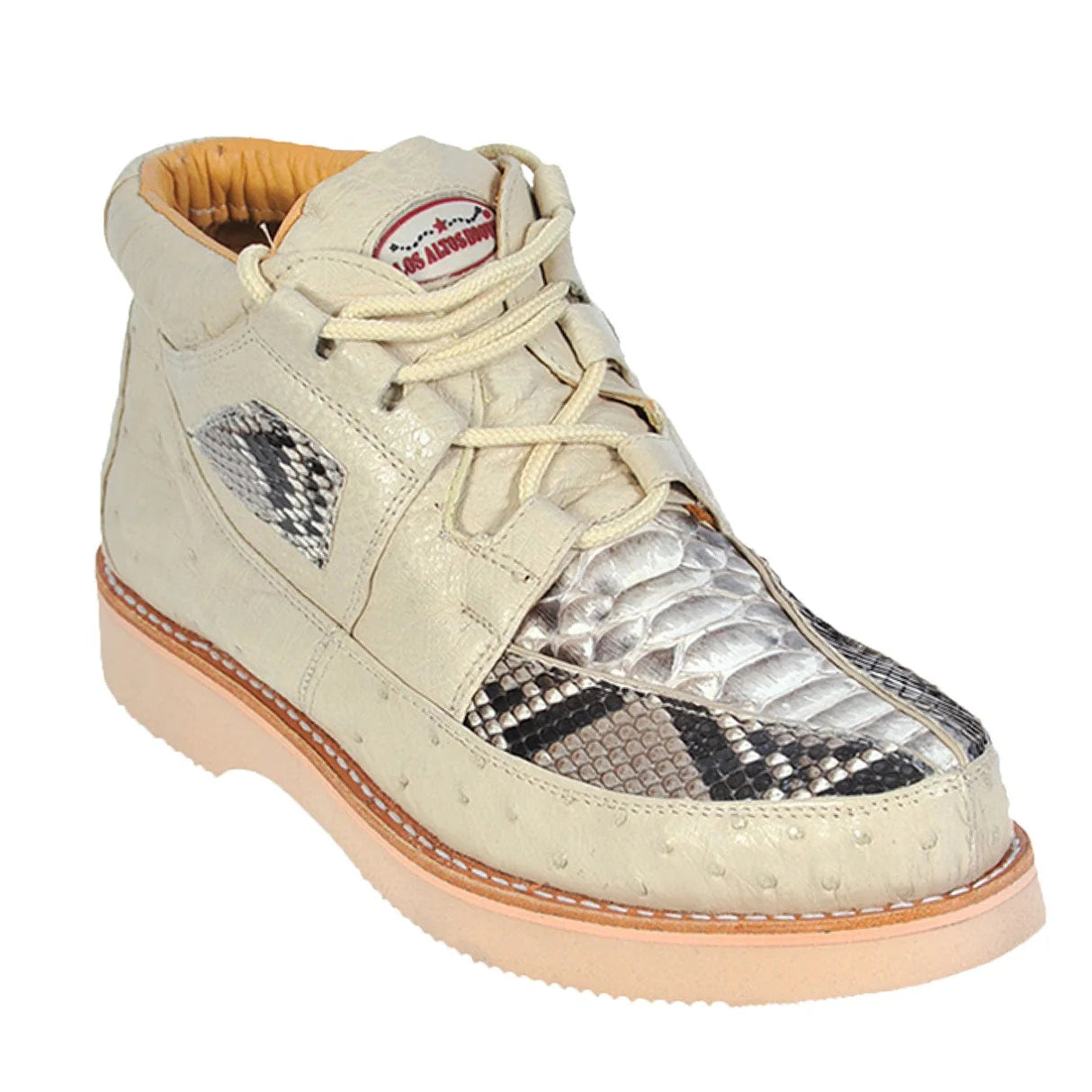Genuine Python & Ostrich Skin High Top Sneakers - Natural