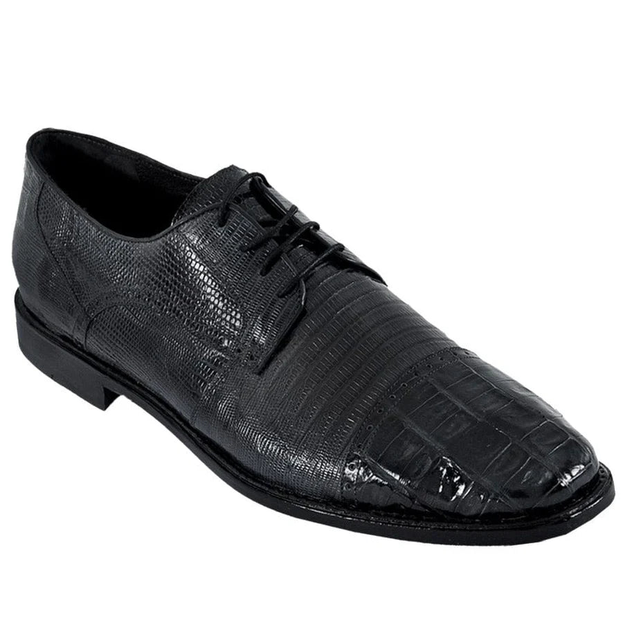 Genuine Caiman Belly & Lizard Skin Oxford Dress Shoes - Black