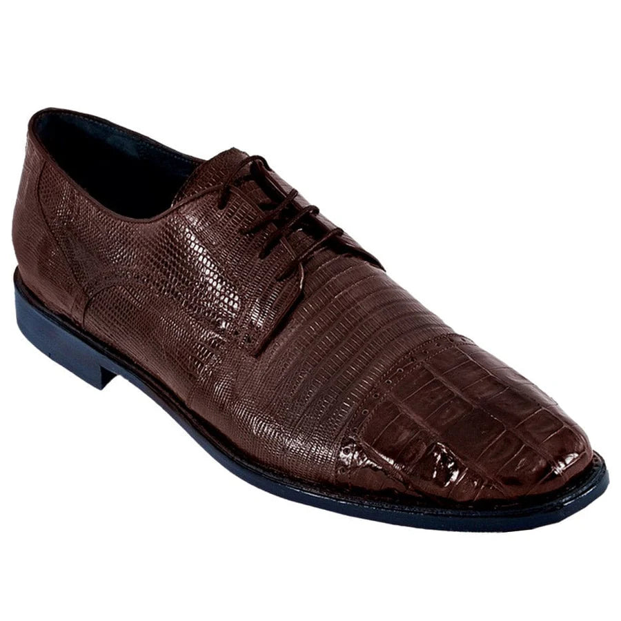 Genuine Caiman Belly & Lizard Skin Oxford Dress Shoes - Brown