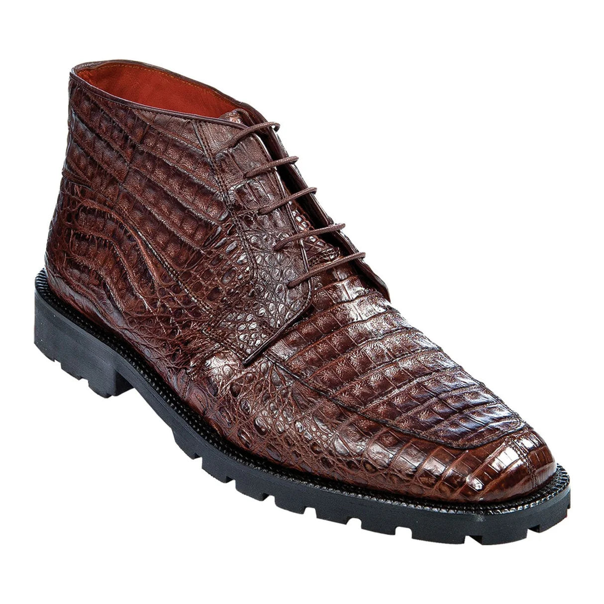 Genuine Caiman Belly Skin High Top Dress Shoes - Brown