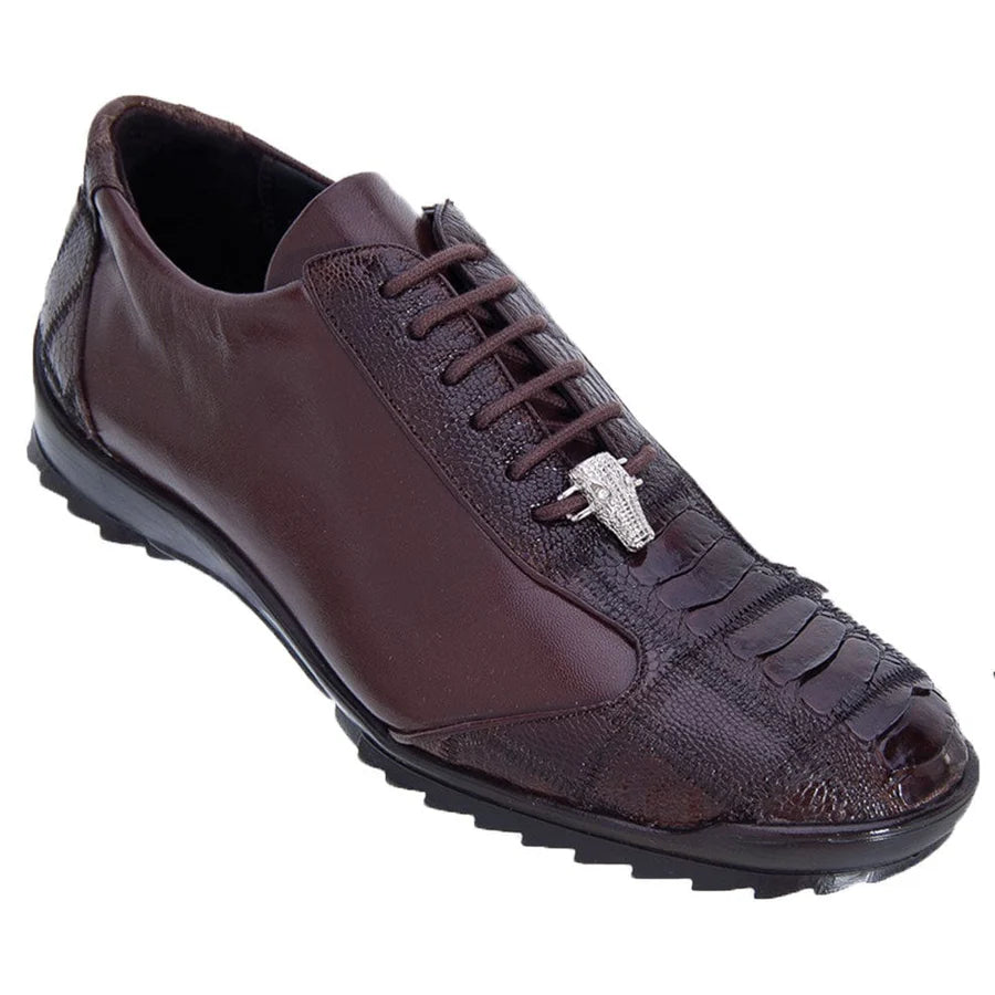 Genuine Ostrich Leg Skin Sneakers - Brown