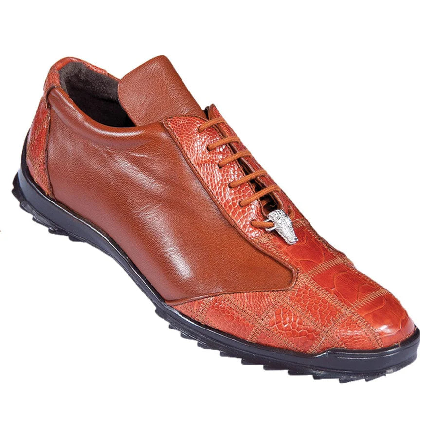 Genuine Ostrich Leg Skin Sneakers - Cognac