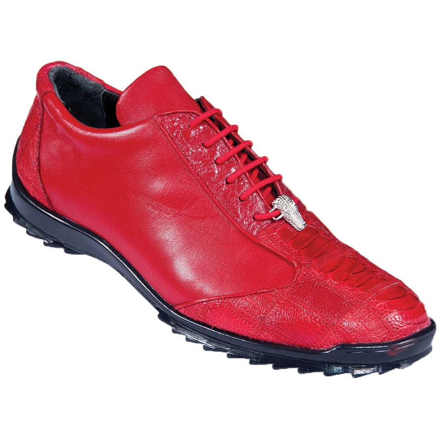 Genuine Ostrich Leg Skin Sneakers - Red