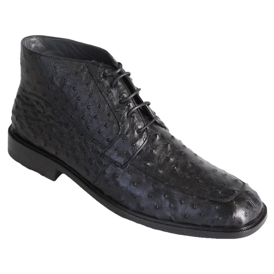 Genuine Full Quill Ostrich Skin High Top Dress Shoes - Black