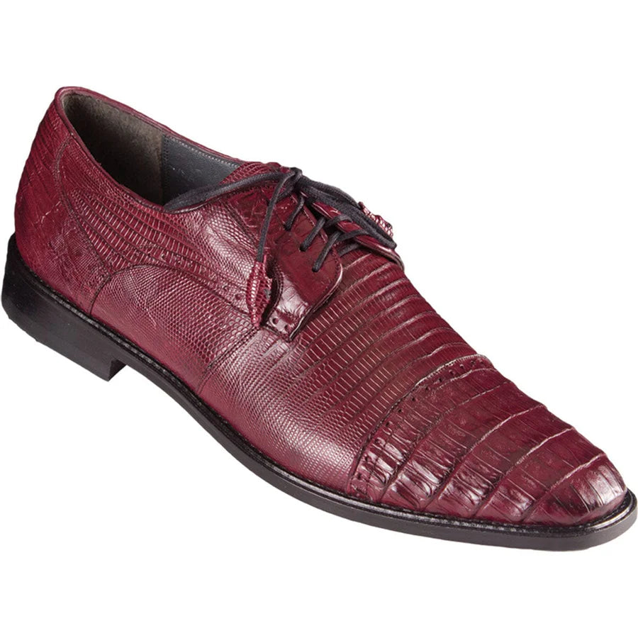 Genuine Caiman Belly & Lizard Skin Oxford Dress Shoes - Burgundy