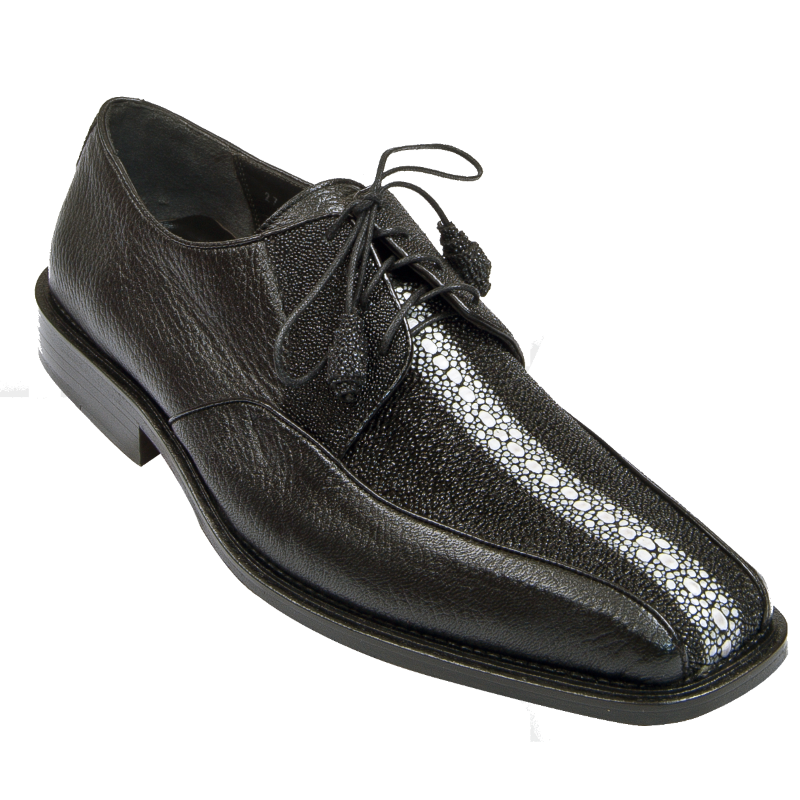 Genuine Stingray & Deer Skin Oxford Dress Shoes - Black