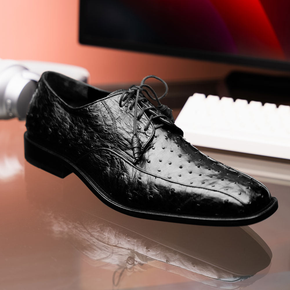 Genuine Full Quill Ostrich Oxford Dress Shoes - Black
