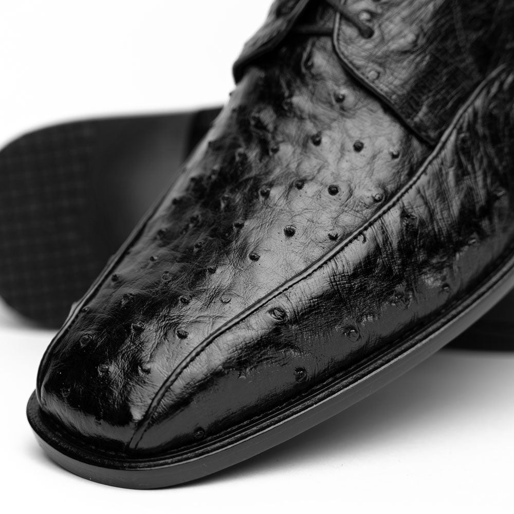 Genuine Full Quill Ostrich Oxford Dress Shoes - Black