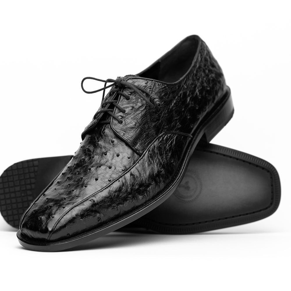 Genuine Full Quill Ostrich Oxford Dress Shoes - Black