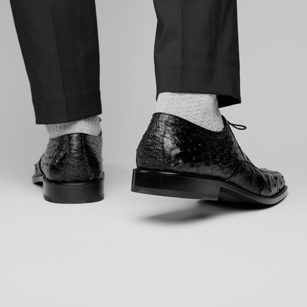 Genuine Full Quill Ostrich Oxford Dress Shoes - Black