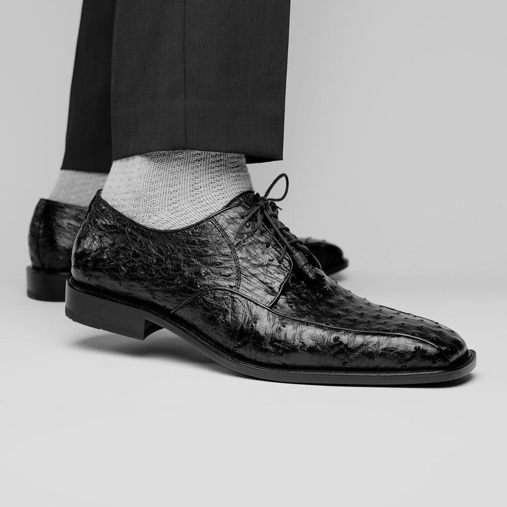 Genuine Full Quill Ostrich Oxford Dress Shoes - Black