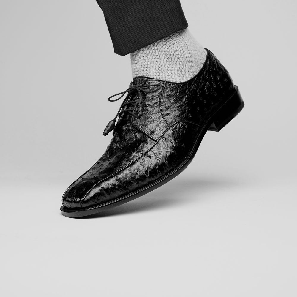 Genuine Full Quill Ostrich Oxford Dress Shoes - Black