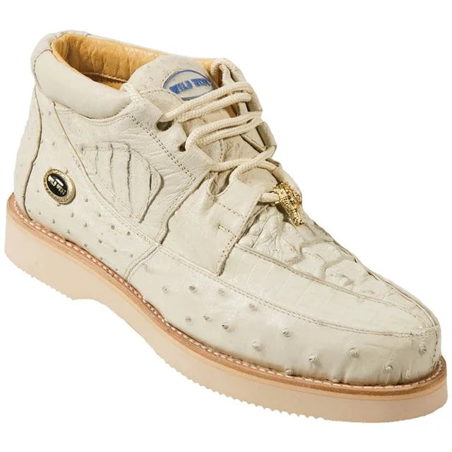 Genuine Caiman & Ostrich Skin High Top Sneakers - Winter White