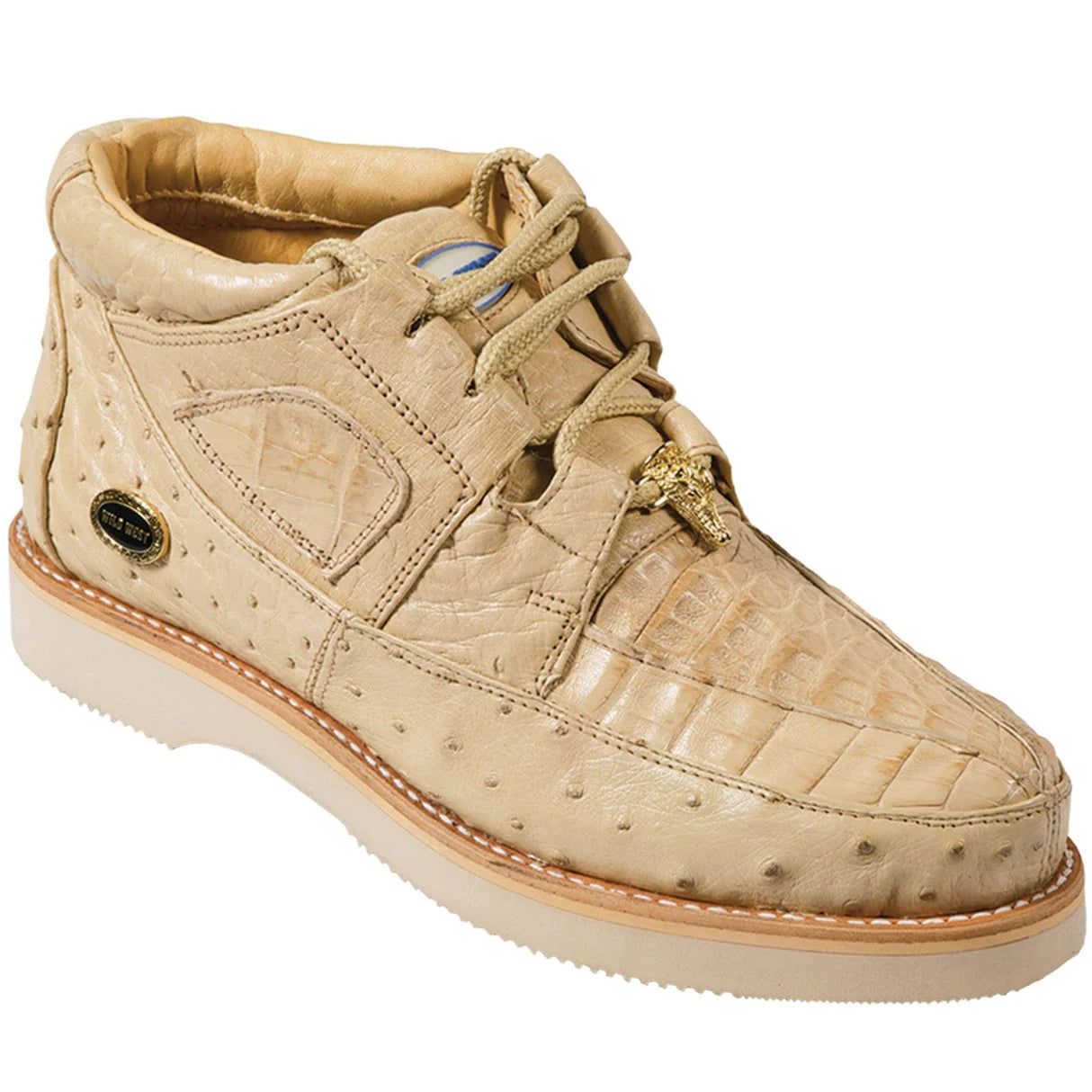 Genuine Caiman & Ostrich Skin High Top Sneakers - Oryx