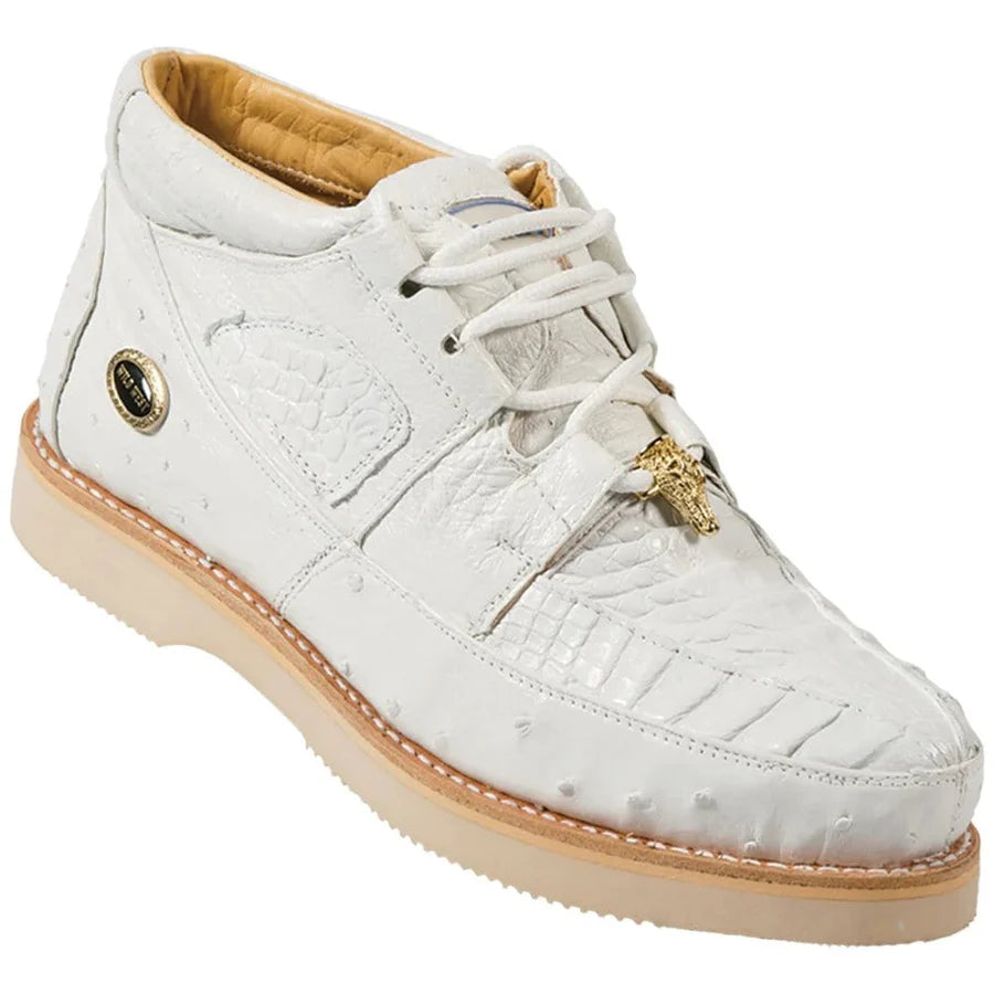 Genuine Caiman & Ostrich Skin High Top Sneakers - White