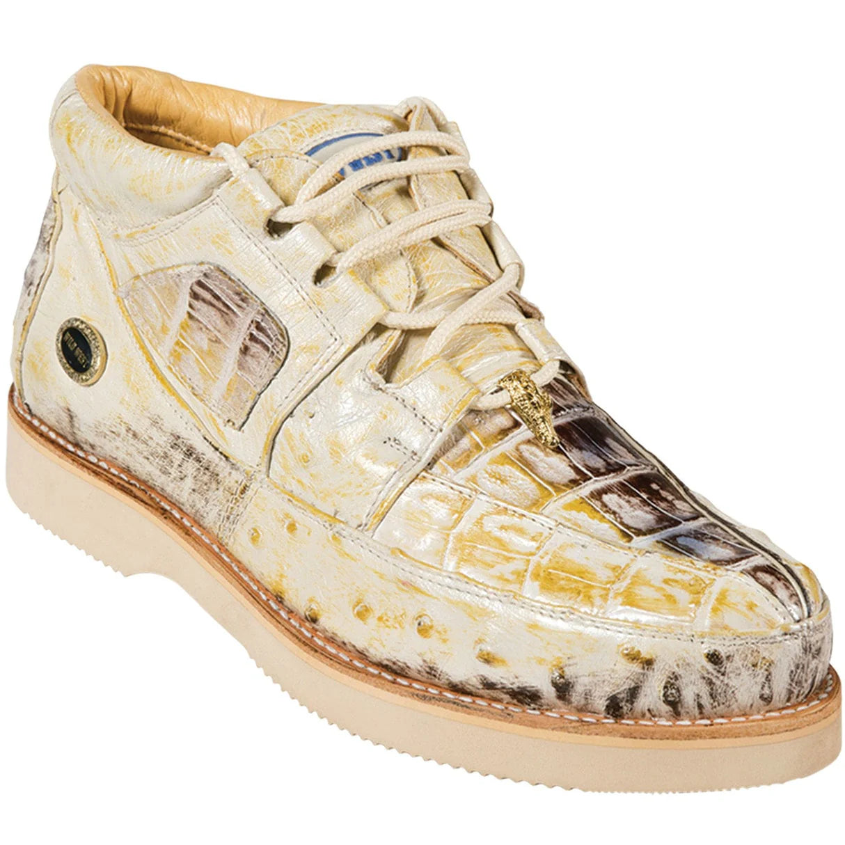 Genuine Caiman & Ostrich Skin High Top Sneakers - Natural