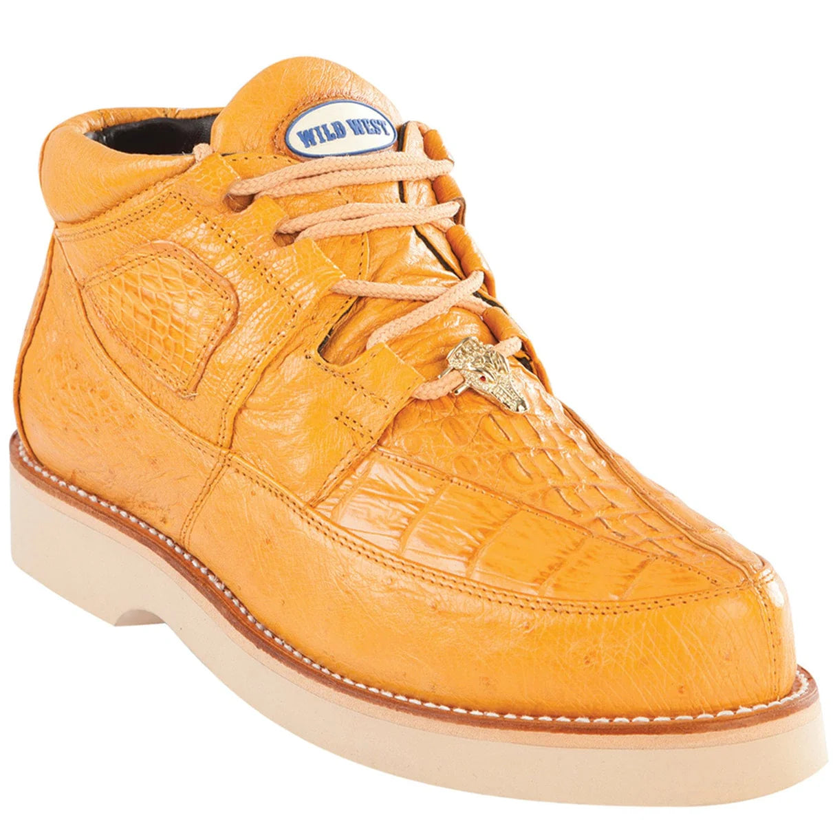 Genuine Caiman Belly & Smooth Ostrich Skin High Top Sneakers - Buttercup