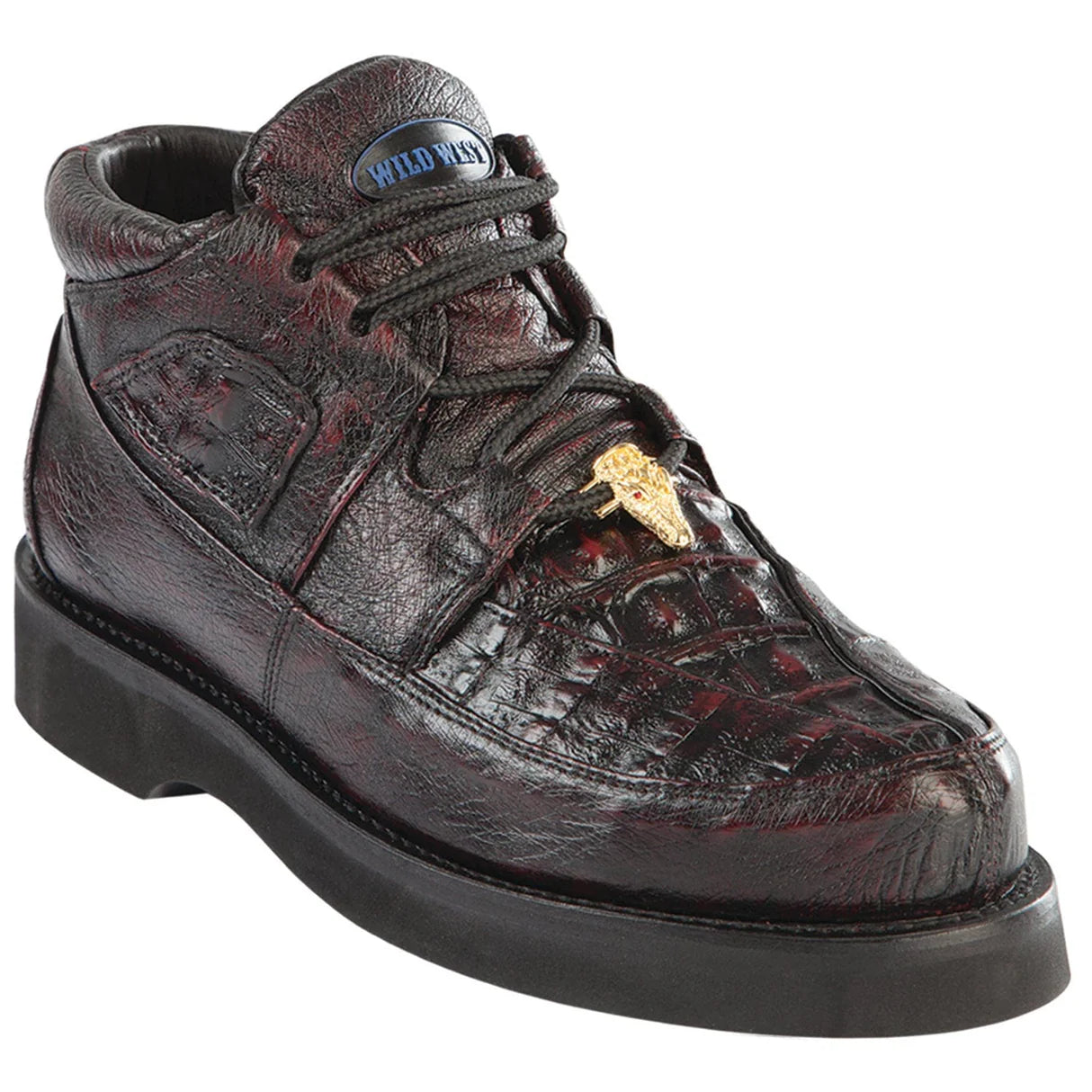 Genuine Caiman Belly & Smooth Ostrich Skin High Top Sneakers - Black Cherry