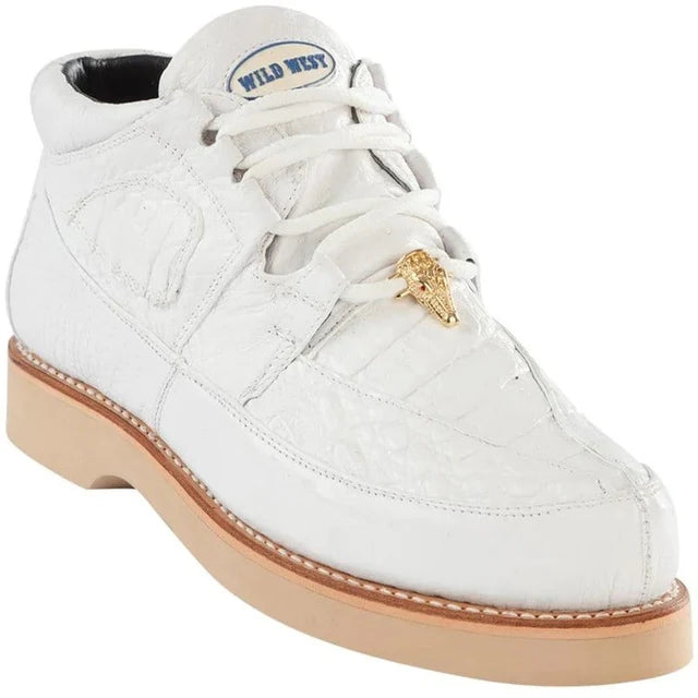 Genuine Caiman Belly & Smooth Ostrich Skin High Top Sneakers - White