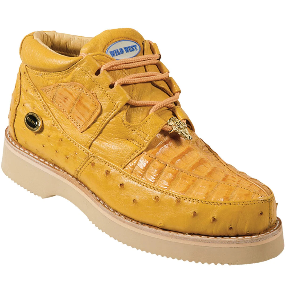 Genuine Caiman Belly & Ostrich Skin High Top Sneakers - Buttercup