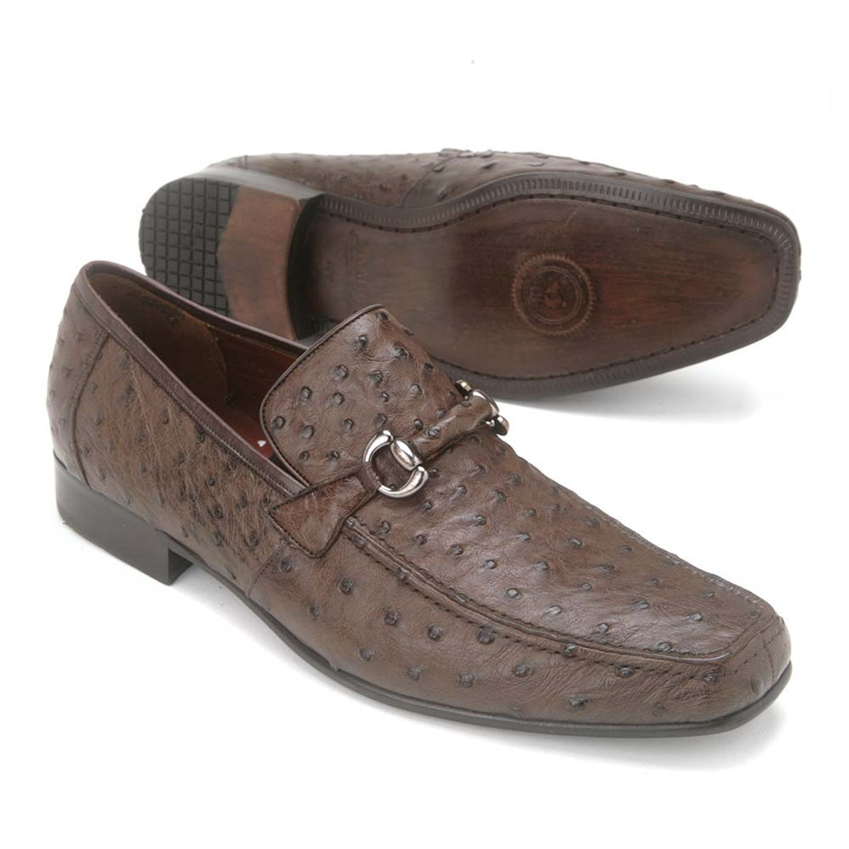 Genuine Full Quill Ostrich Skin Slip-On Loafers - Brown