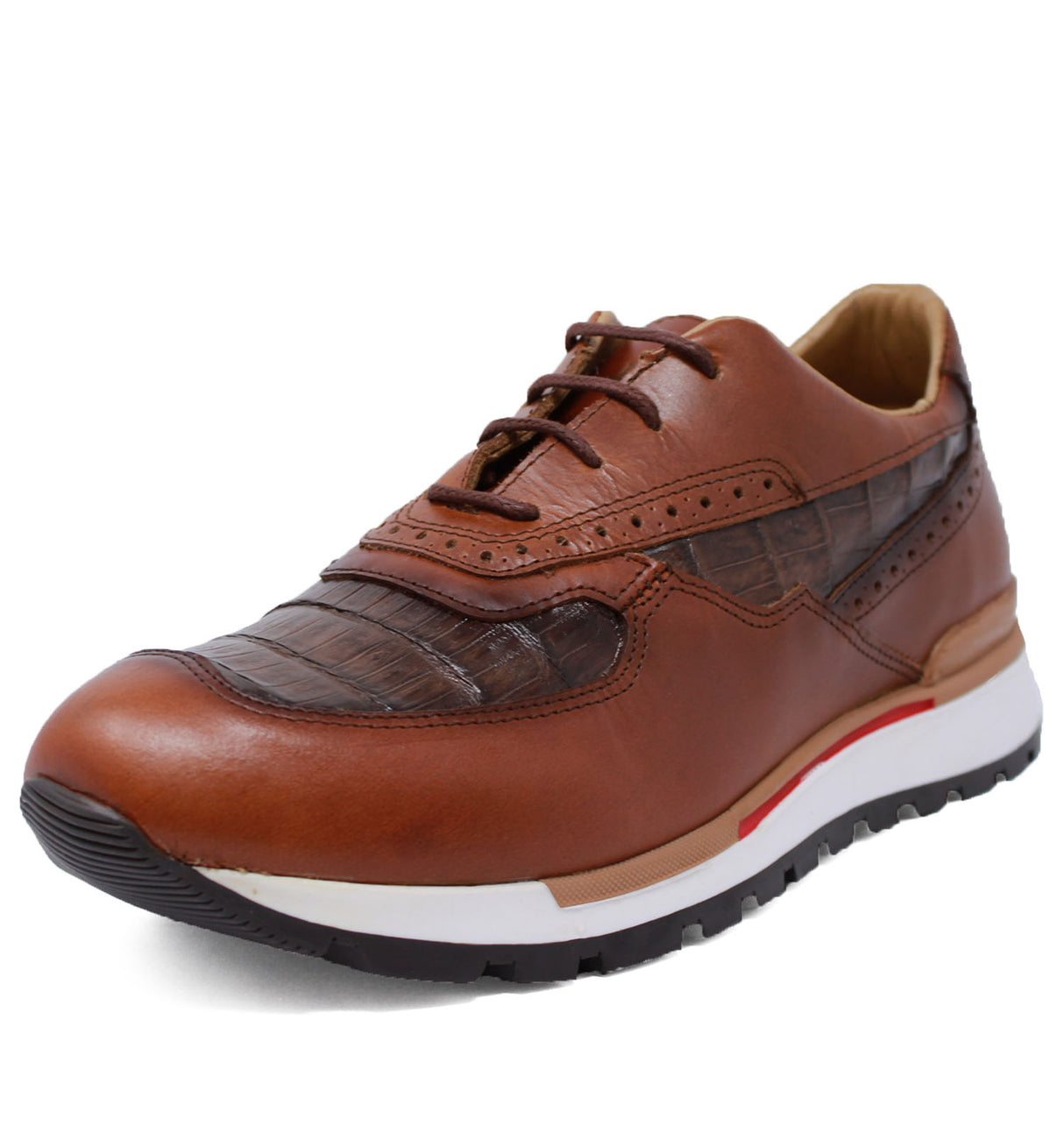 Genuine Caiman Belly Skin Sneakers - Shaded Brown