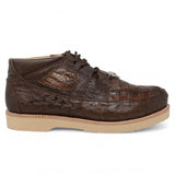 Genuine Caiman Belly & Ostrich Skin High Top Sneakers - Brown