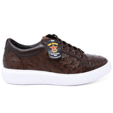 Genuine Full Quill Ostrich Skin Sneakers - Brown