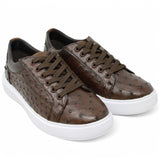 Genuine Full Quill Ostrich Skin Sneakers - Brown