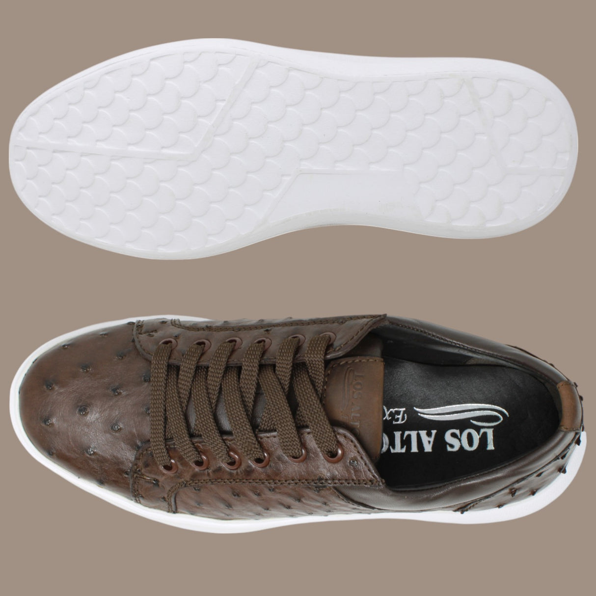 Genuine Full Quill Ostrich Skin Sneakers - Brown