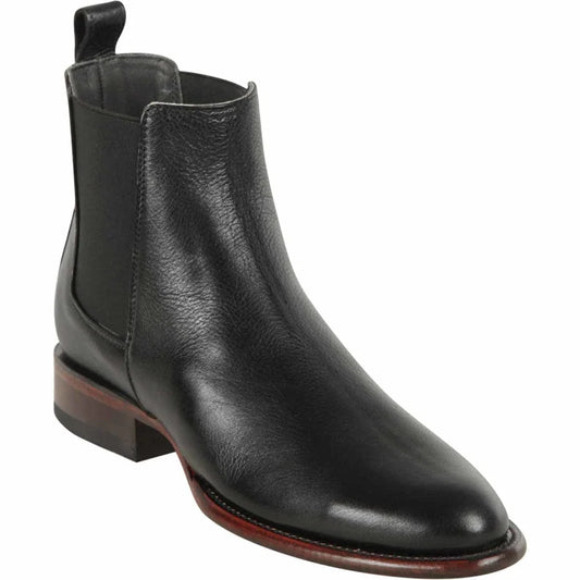 Genuine Cowhide Leather Round Toe Chelsea Boots - Black