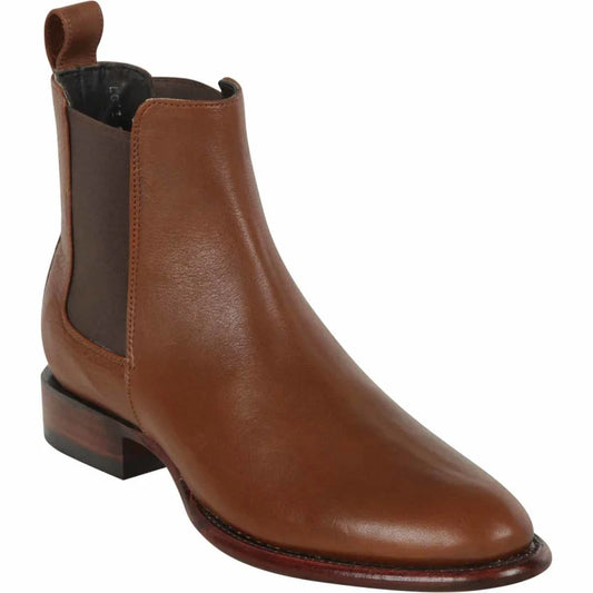 Genuine Cowhide Leather Round Toe Chelsea Boots - Brown