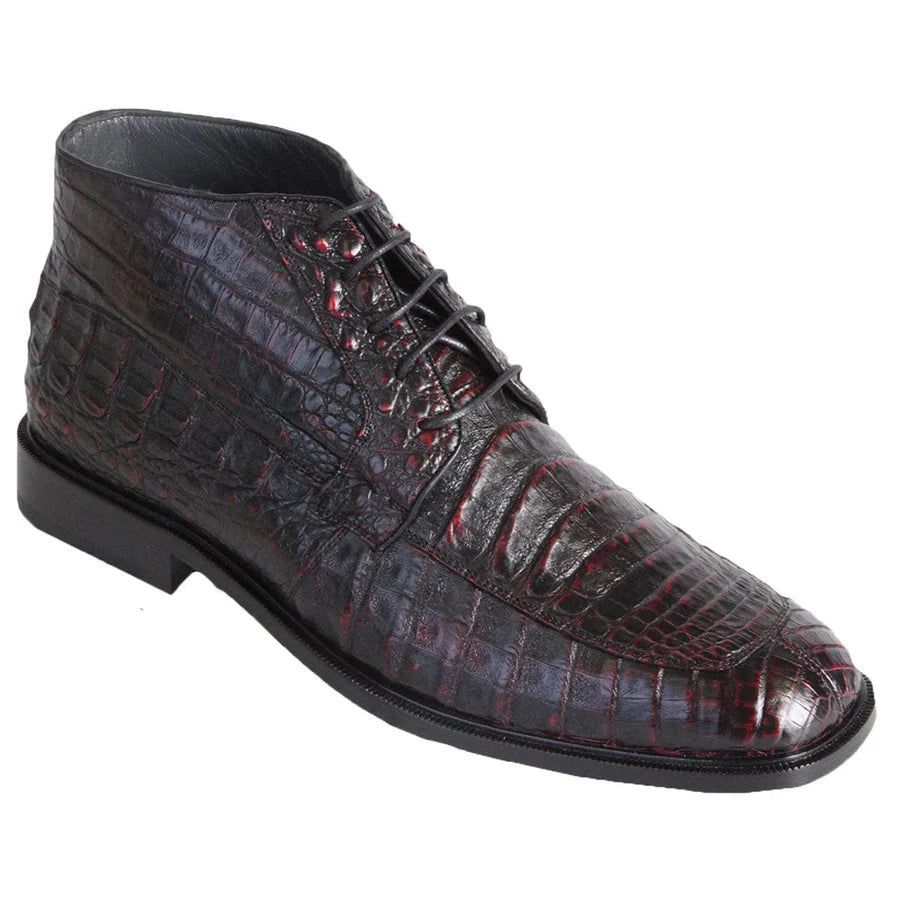 Genuine Caiman Belly Skin High Top Dress Shoes - Black Cherry
